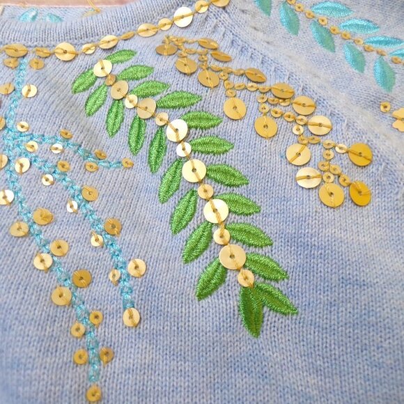 Sundance Sequin Embroidered Cotton Cardigan Mother of Pearl buttons Sz S #909 - Picture 6 of 13